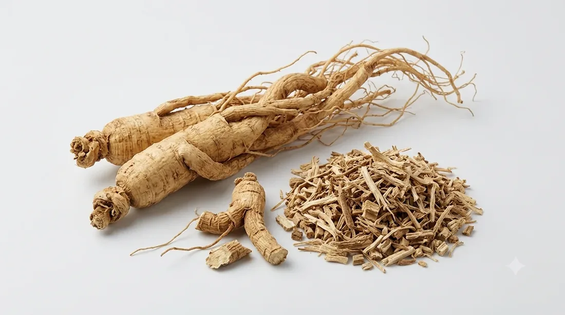 Dried ginseng roots and shredded root